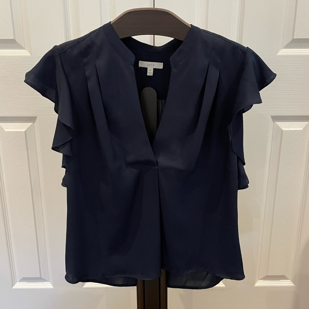 Joie silk flutter  sleeve blouse in Navy